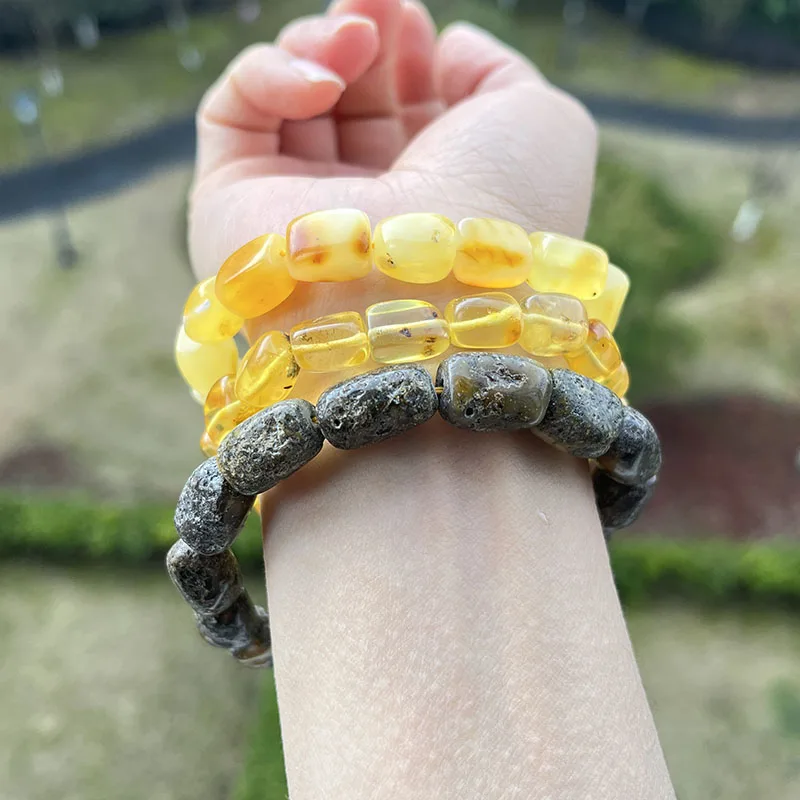 Original Amber Bracelets for Unisex New Genuine Irregular Beads Natural Black Medical Green Healing Jewelry Factory Unique Gift