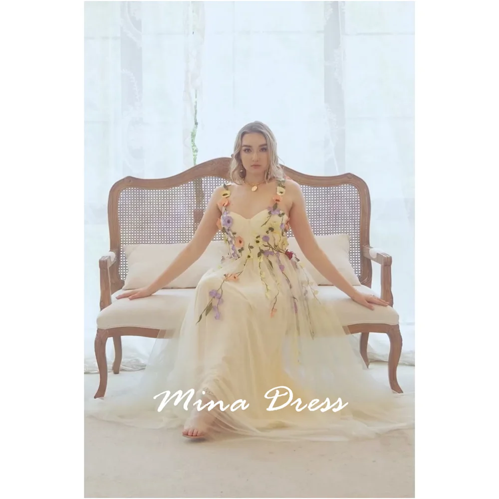 

Mina Customized 3D Flower Embroidery Princess Sleeveless Evening Dress Woman Party Dresses 2025 Colored Lace Elegant Gowns Prom