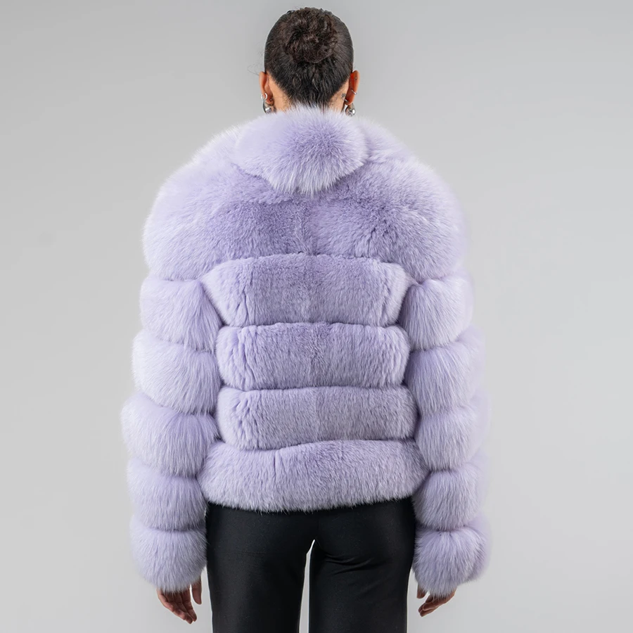 Damska kurtka zimowa z prawdziwego futra lisa z klapami, naturalne futro lisa, puszysta kurtka, luksusowe marki, krótki płaszcz z prawdziwego futra.