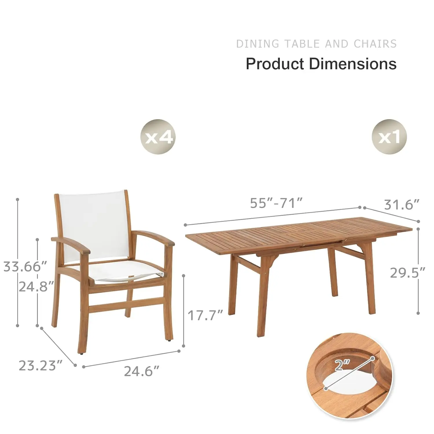 5-Piece Outdoor Patio Dining Set W/Umbrella Hole, White, Customized