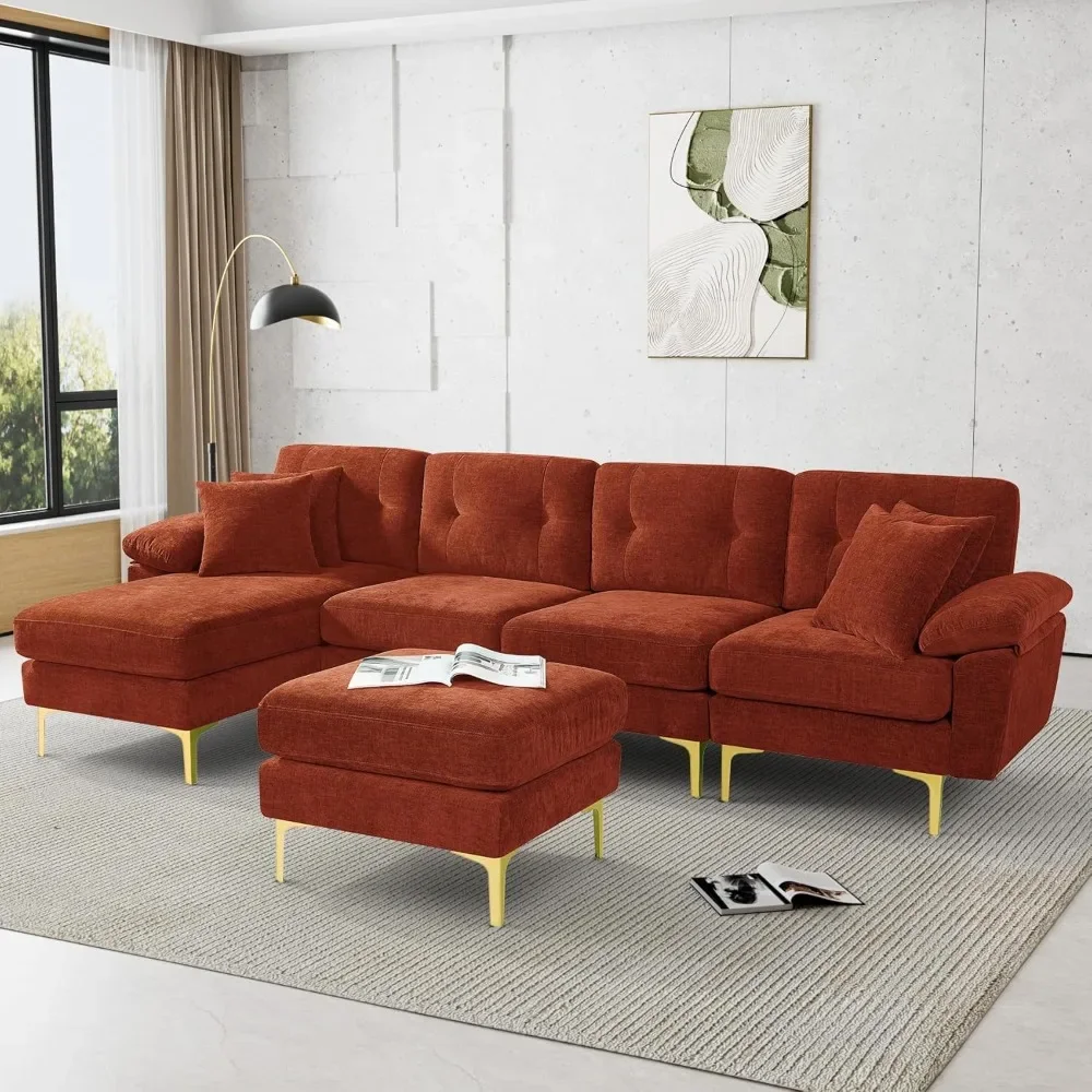 

U Shape Sectional Sofa Couch,114" Comfy L Shape Sofa with Chaise Lounge Ottoman, Modern Upholstered Chenille 4 Seat Couches