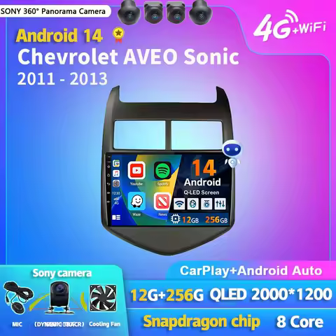 Android 14 Carplay Auto 2K Screen Car Radio Video Multimedia Player For Chevrolet AVEO Sonic 2011 - 2013 2 din Autoradio Stereo