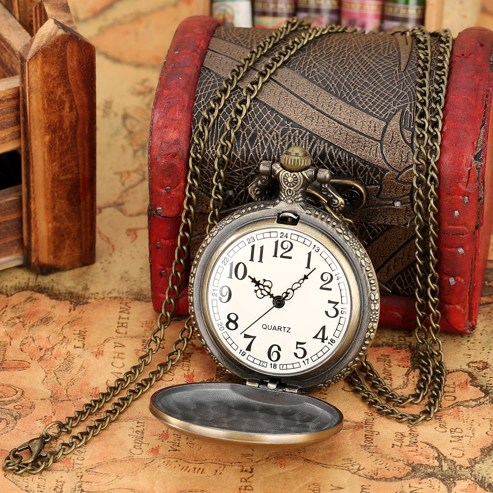 Famous Castle Building Pattern Pocket Watch Antique Bronze Quartz Pocket Watch FOB Chain Clock Unique Souvenir for Men Grandpa