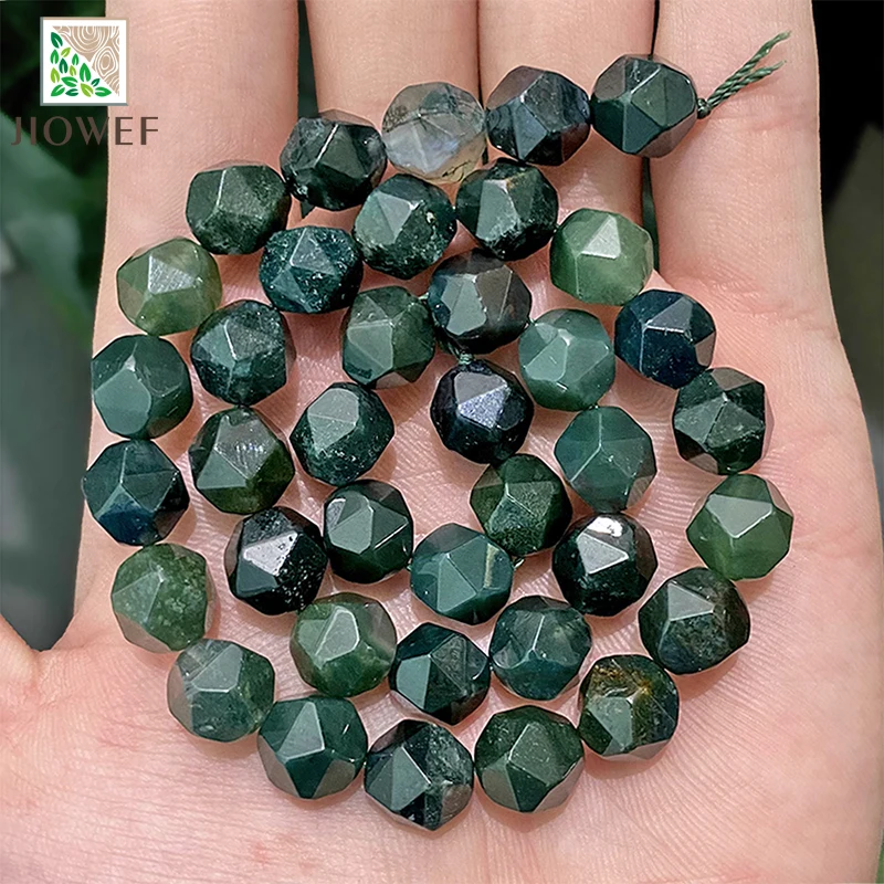 Natural Stone Faceted Moss Grass Agates Spacers Loose Beads for DIY Bracelet Necklace Jewelry Making 15