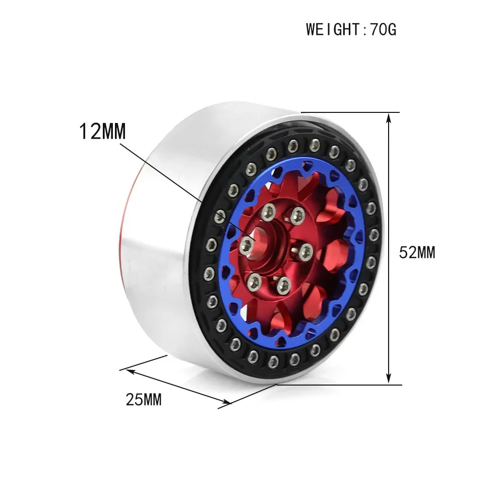 4Pcs Metal CNC 1.9 Inch Beadlock Wheel Rim Hub for 1/10 Trxs TRX4 TRX6 Axial SCX10 II 90046 RGT 86190 86170 Rc4wd RC Crawler Car