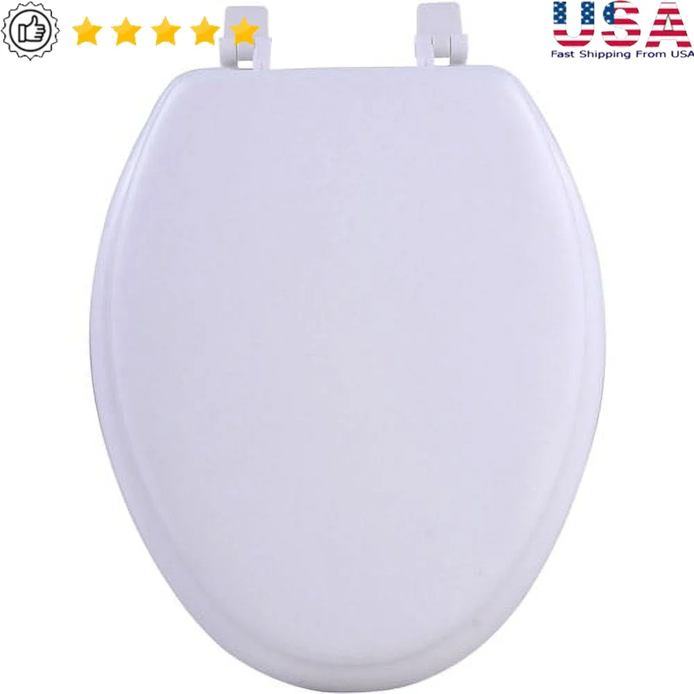 

Soft Elongated Vinyl Toilet Seat with Foam Cushioning Easy Install Adjustable Hinges Comfort Fits All Elongated Fixtures