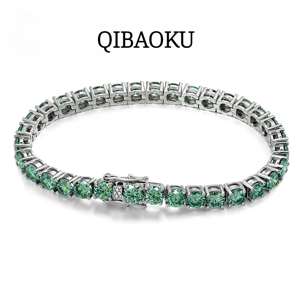 QIBAOKU D VVS Original Green Moissanite Tennis Bracelets for Women Lab Diamond with GRA Wedding Jewelry 925 Sliver Bracelet 2026