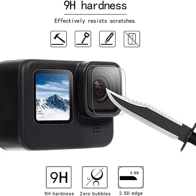 Защитные пленки из закаленного стекла для GoPro Hero 12 11 10 9, защитная пленка для объектива камеры, HD 9H, твердость, полное покрытие, пленка