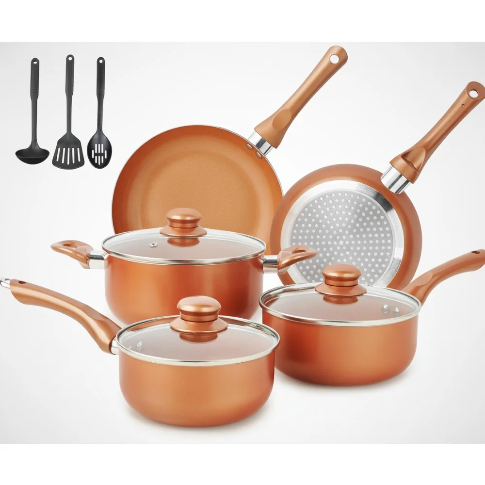 

11-Piece Nonstick Cookware Set with Ceramic Coating, Stay Cool Handles & Utensils, Gas/Induction Compatible