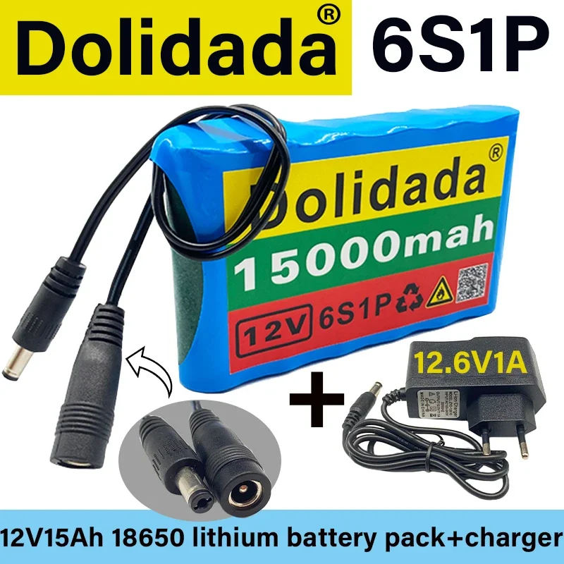 New Original 12V 6S1P 15000mah Battery Rechargeable Lithium-ion Pack Capacity DC 12.6v  CCTV Cam Monitor + Charger