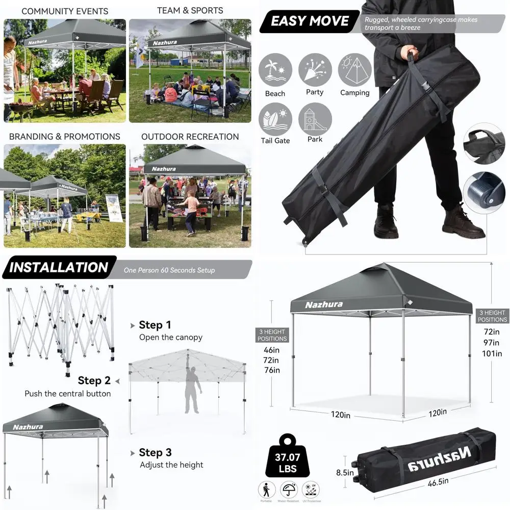 10' X 10' Up Tent With Sand Weight Bag, Awing Or Patio, Reestanding Sun Shelter…