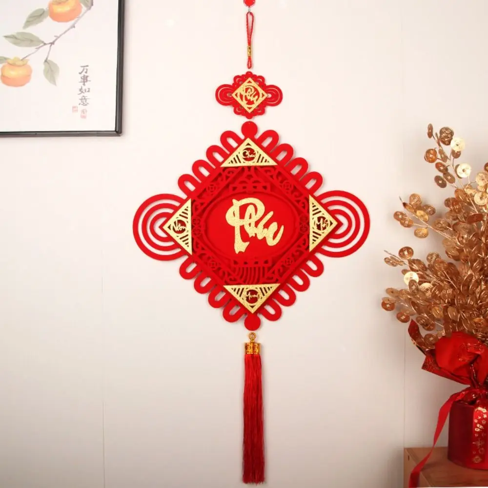 Vietnamese Tet Pendant Flocked Cloth Chinese knot Spring Festival Hanging Good Luck With Tassel Wall Hanging Ornament