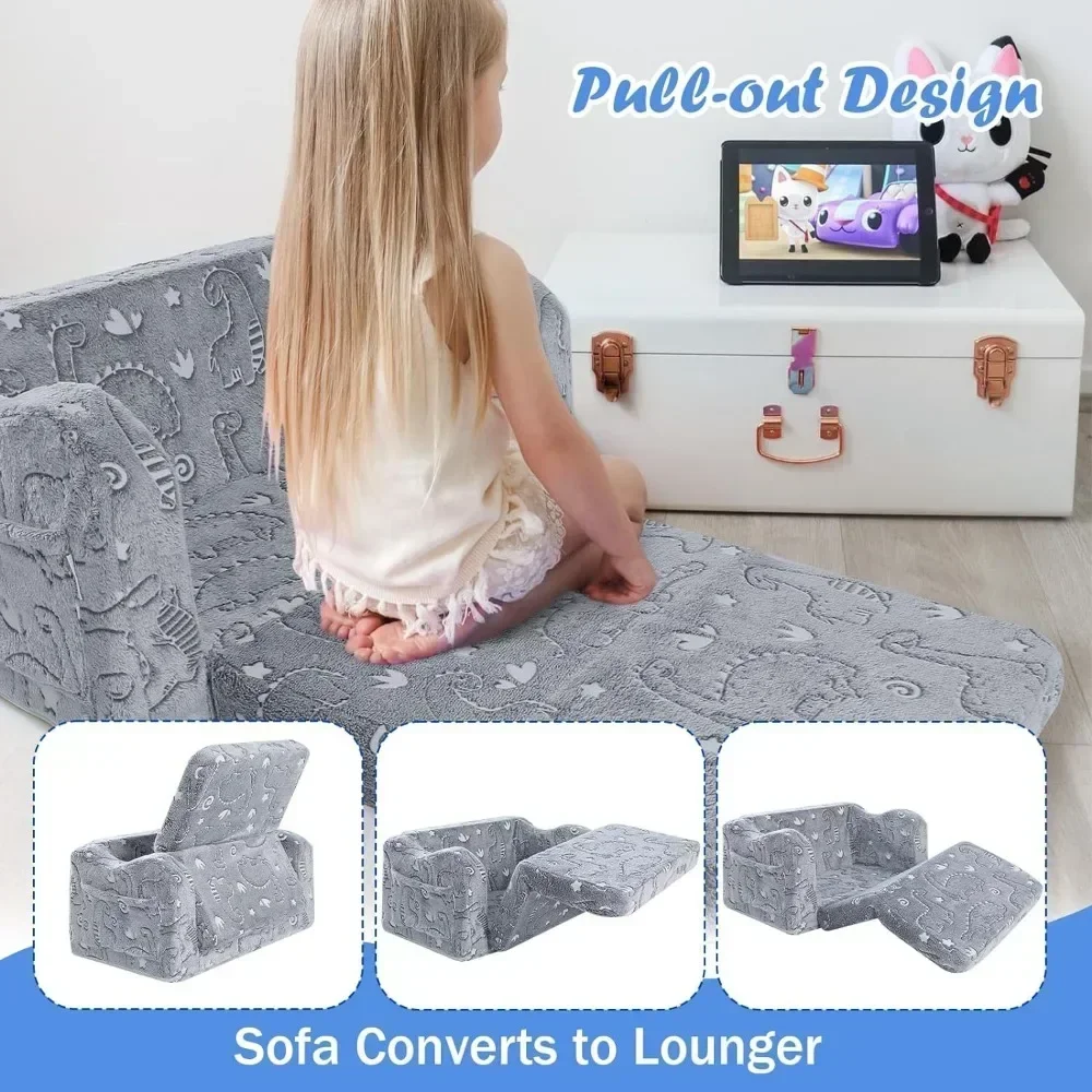 Children's sofa, foldable flip sofa chair with blanket, convertible Lounger playroom pull-out children's sofa