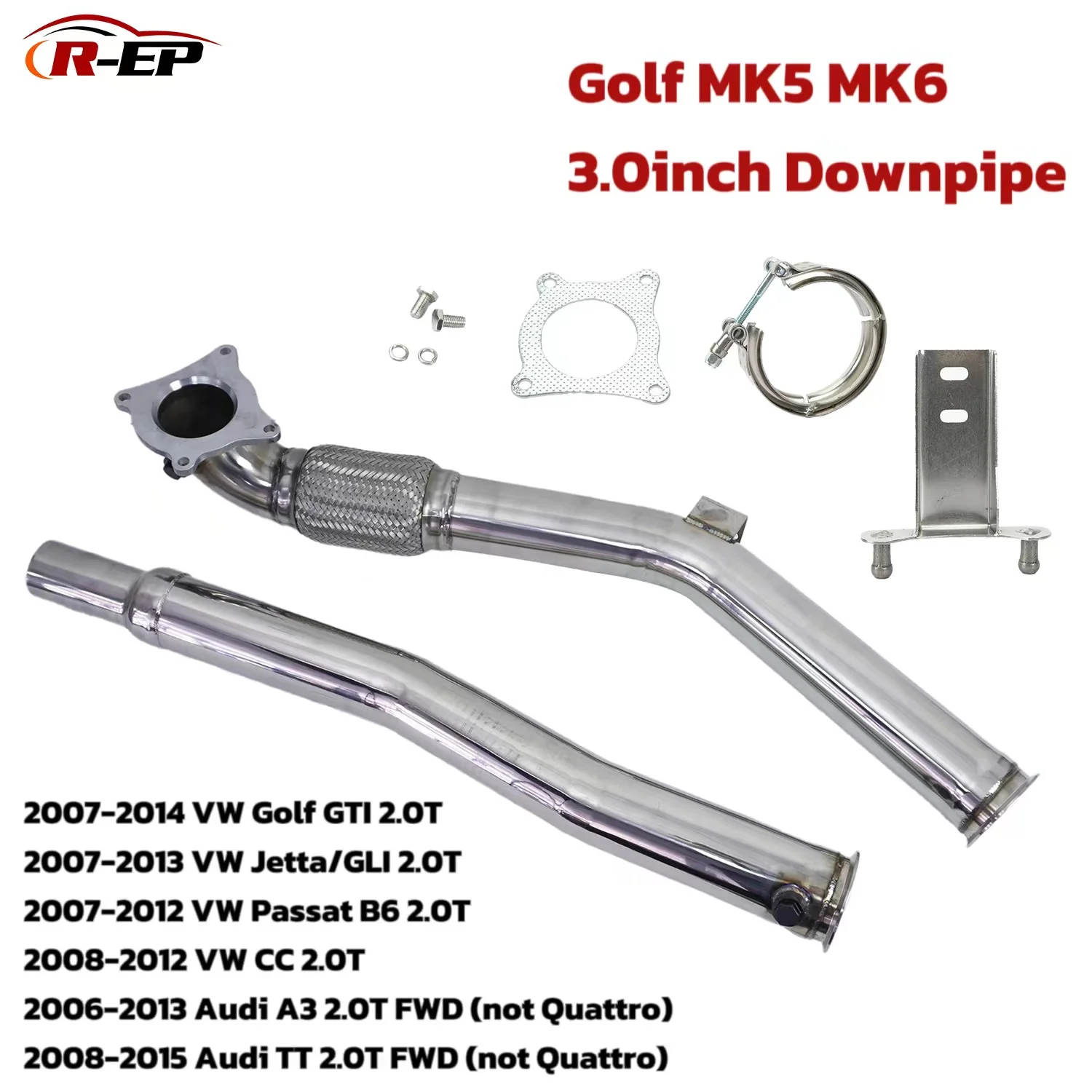 

Car Exhaust Downpipe for VW Golf GTI MK5 MK6 EA888 Gen2 CC Passat B6 Jetta Audi A3 TT 2.0T Exhaust Catless 3.0inch Down Pipe