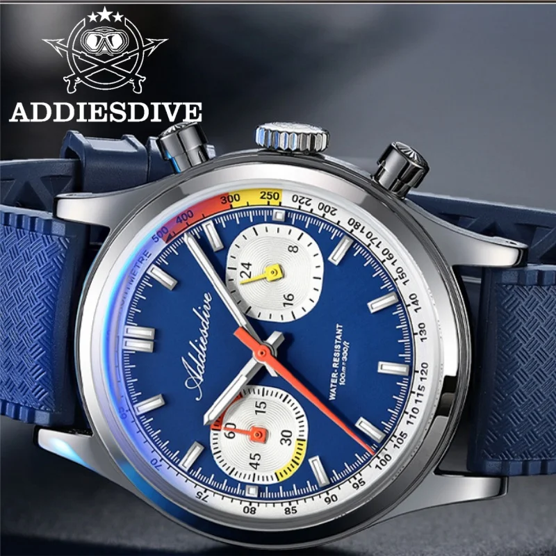 ADDIESDIVE Hot Sale 38mm VK64 Chronograph Men Watch Reloj BGW9 Super Luminous FKM Strap 100m Waterproof Quartz Watches AD2529