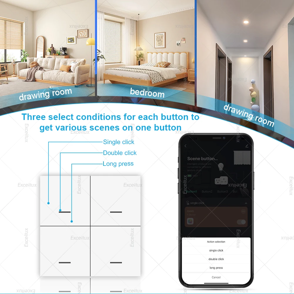 Zigbee 3.0 Wireless Smart Scene Switch Push Button 4 Gang 12 Modes Home Automation Scenario Controller Works With Tuya Devices