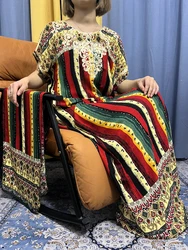 Abayas para mujer, vestidos de algodón con estampado de rayas de arcoíris, moda musulmana, tradicional africana, ropa de Turquía con turbante