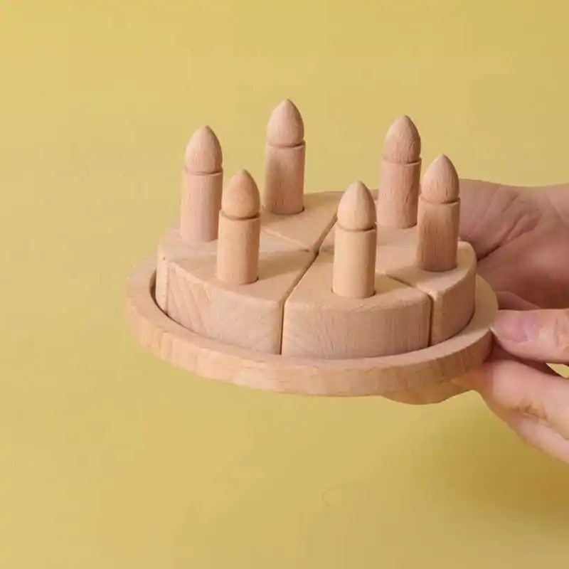 Nordic Sle Wooden Birthday Cake Blos Home Decoration Baby Beech Wood Photoaphy Props Pretend Play Toy Creative Wooden B...