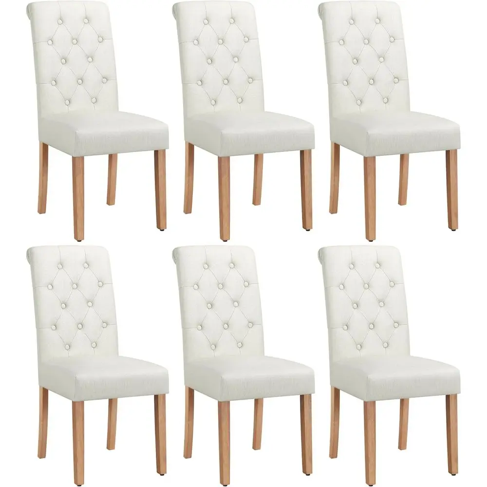 

6-Piece Fabric Upholstered Dining Chairs Set with Button-Tufted High Back and Solid Wood Legs, Suitable for Kitchen, Living Room