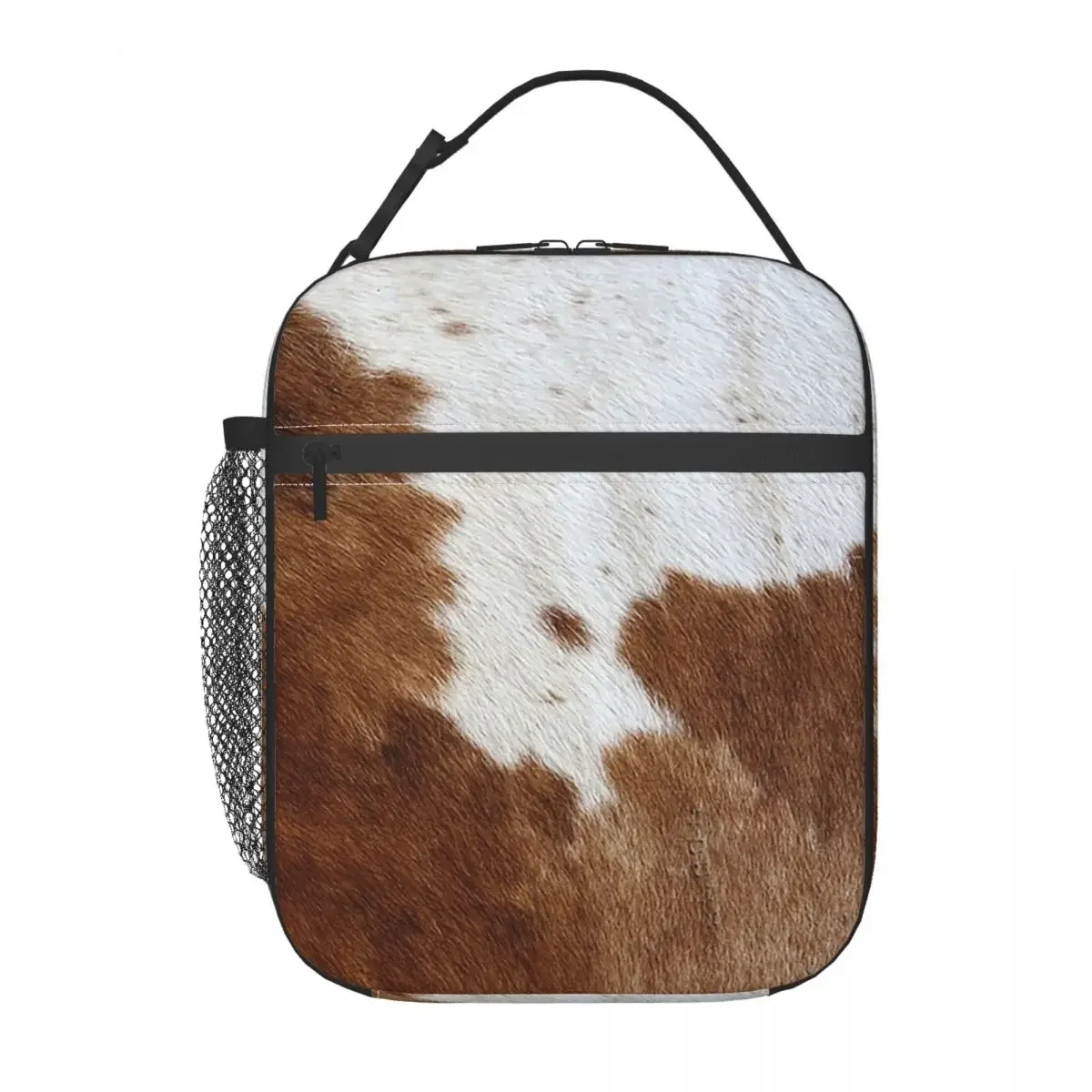 Stylish Cow Fur Cowhide Texture Cow Skin Print Patter Insulated Lunch Bag for Women Kids Food Boxes Thermal Lunch Box Tote