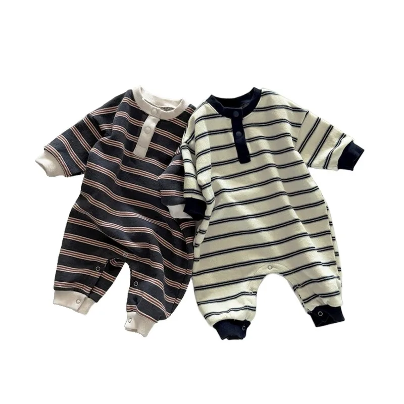 INS Baby Jungen Strampler RAISE Herbst 6-24M Kinder Jungen Gestreifter Overall Locker Lässiger Kleinkind Neugeborenen Jungen Einteiler Bodysuit – Detail 6