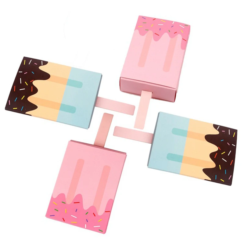 5pcs/10pcs Ice cream Shape Candy Boxes Cartoon Pull-out Tray Kraft Paper Popcorn Box Baby Shower Party Favors Box Birthday Decor