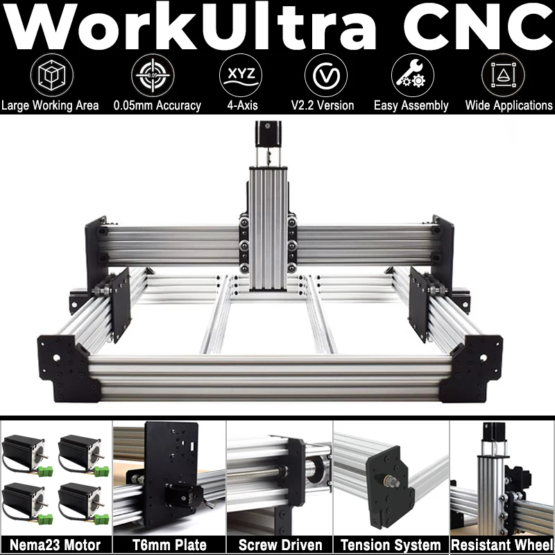 20%OFF BulkMan3D Newest V2.2 WorkUltra CNC Router Machine Screw Driven 4Axis Milling Engraver for Wood, Metal, Aluminum, Acrylic