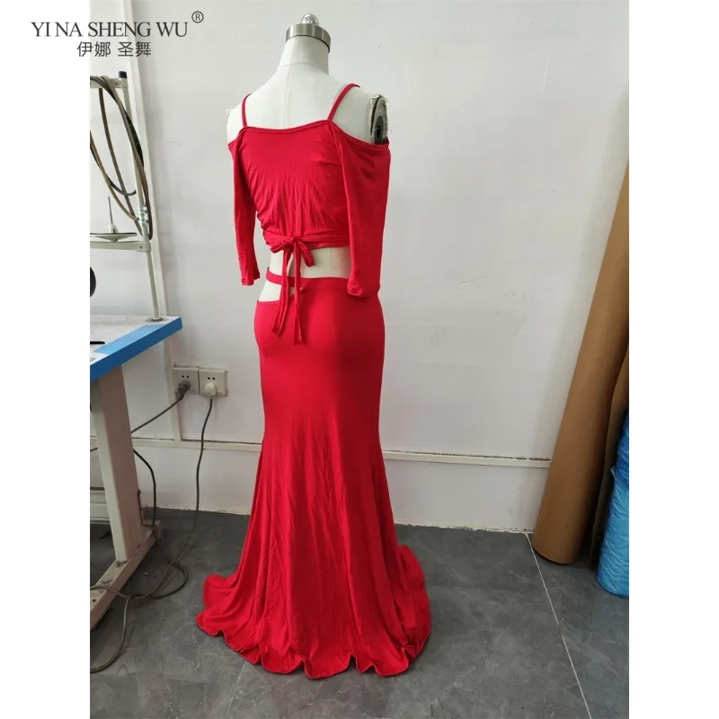 Traje de práctica de danza del vientre para mujer, traje de actuación de danza Oriental, falda superior con cordones, Ropa de baile para bailarines femeninos