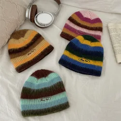 Mohair Parent-child Knitted Beanie Hat Women Autumn Winter Dopamine Wear Warm Gradual color Wool Hat Men Outdoor Pullover Hat