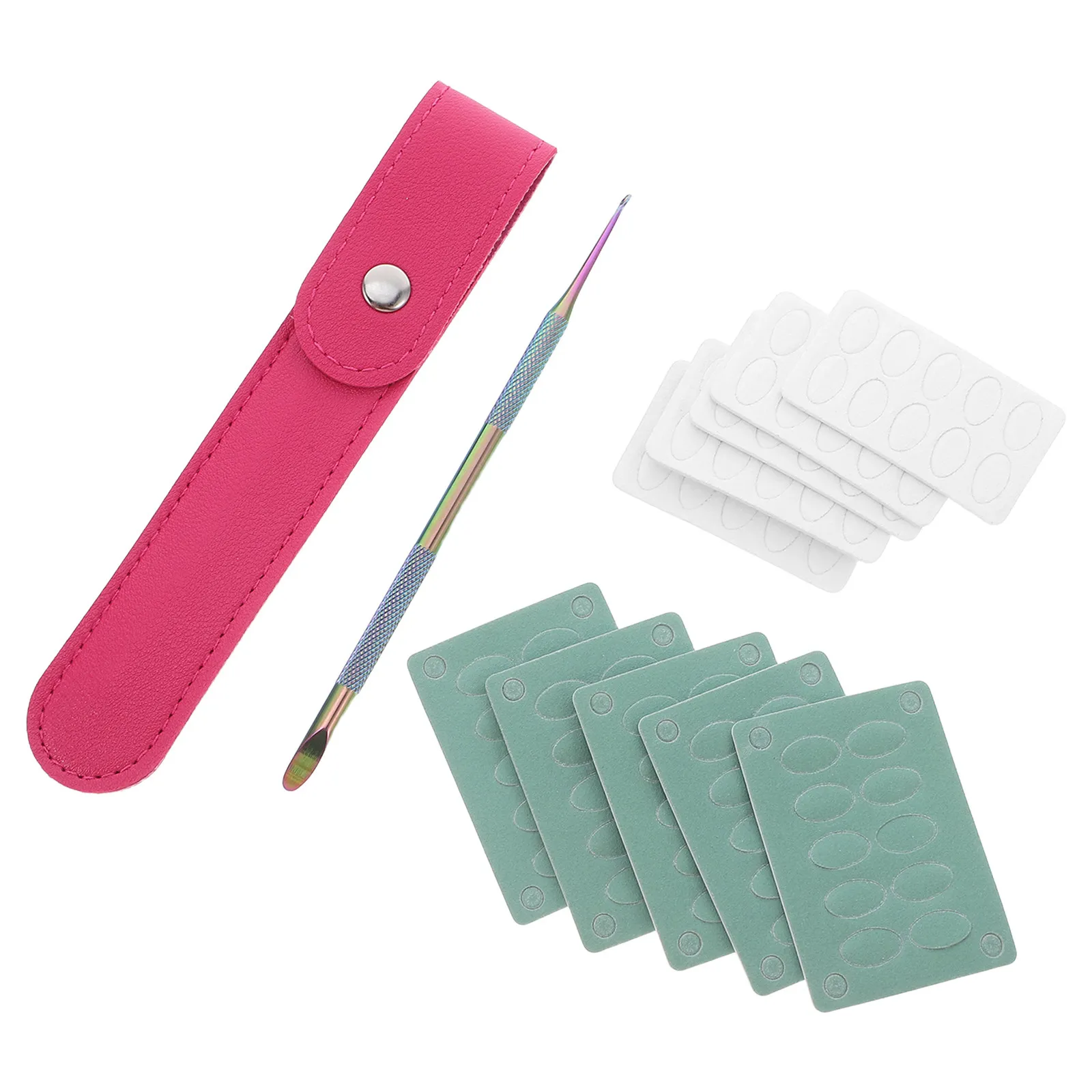 1Set Stainless Steel Round Slanted Cuticle Pusher Nail Care Tool with Sandpaper Sheets Ergonomic Dual Ended Manicure Pedicure