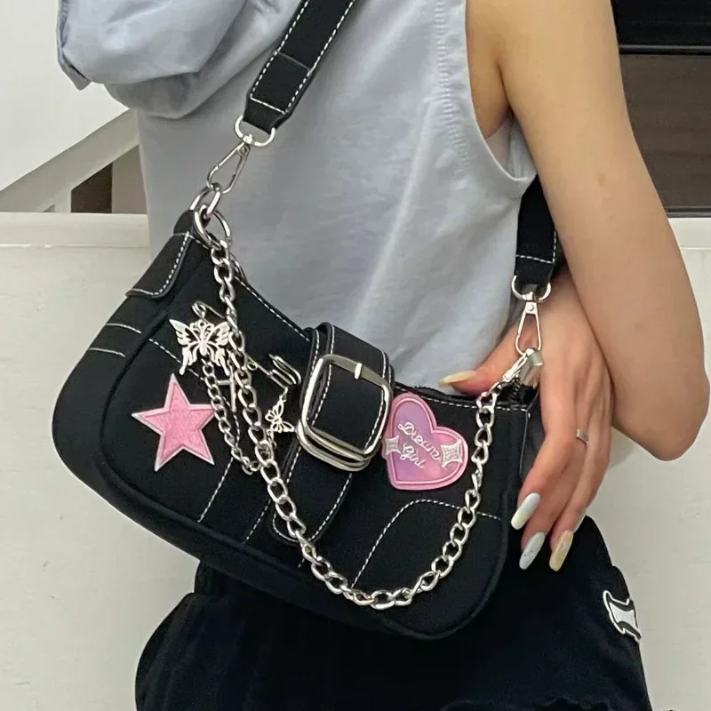 Richme Harajuku Y2K Women Handbag 2023 Trend Vintage Punk Chains Bolso Mujer High Street Subculture Ladies Underarm Shoulder Bag