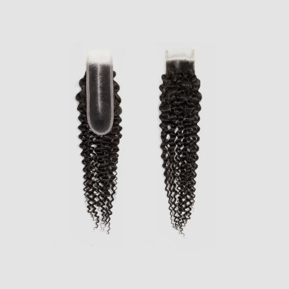 2x6 Lace Closure Jerry Curly 100% Unverarbeitetes Brasilianisches Echthaar mit Vorgezupftem Haaransatz, Tief Gelockter Verschluss, Natürliche Farbe – Detail 2