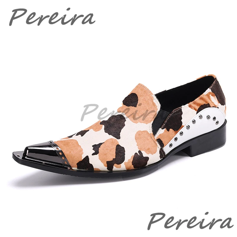 

Iron Pointed Toe Men's Loafers British Style Retro Fur Genuine Leather Casual Shoes Spring Summer New Party Banquet Dress Shoes