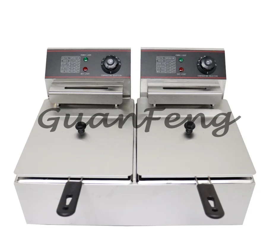 Hot Stainless Steel Double Tank Fryer, Commercial Countertop Electric Chip Fryer with Double Baskets