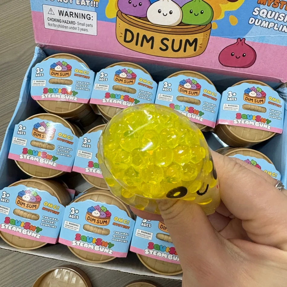Sugar Edition Bead mini Dumpling Squishy Toy Colorful Stress Relief Fidget Toy with Bamboo Steamer Case for Squeeze