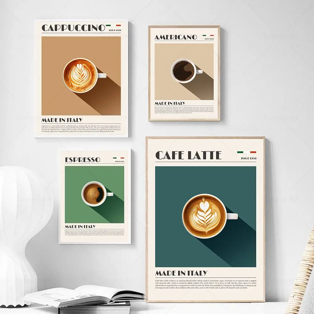 

Coffee Prints Cafe Latte Espresso Cappuccion Americano Cafe Poster Kitchen Decoration Canvas Painting Gift Dinning Room Decor