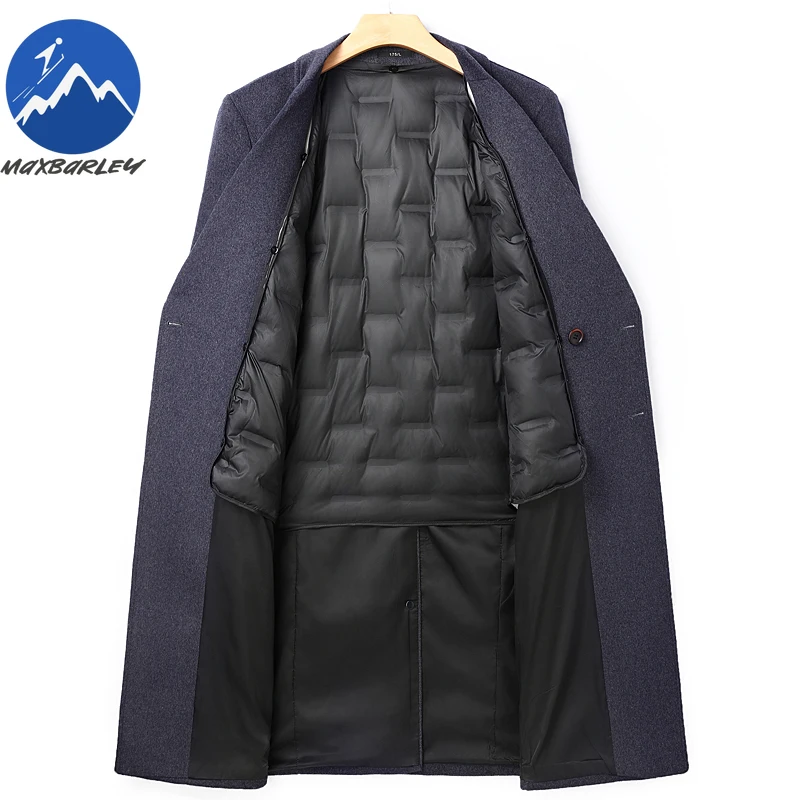 Maxbarley Mens Long Down Jacket Lightweight Korean Trendy Warm Puffer Coat Knee Length Outdoor Cold Resistant Winter Wool Jacket