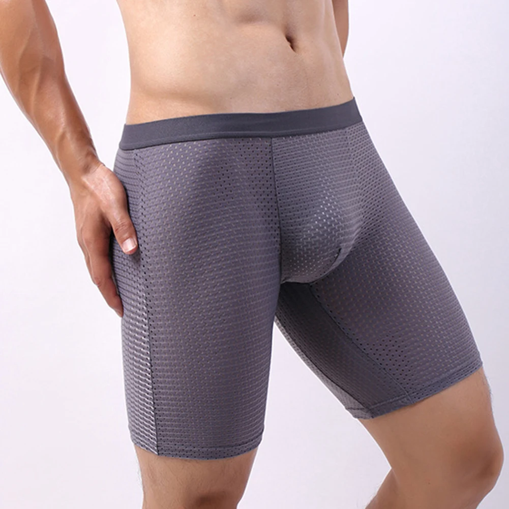 

Sexy Mens Mesh Boxers Anti-Roll Edge Anti Wear Leg Leggings Fitness Trunks Underwear Ultra-Thin Underpants Breathable Knickers