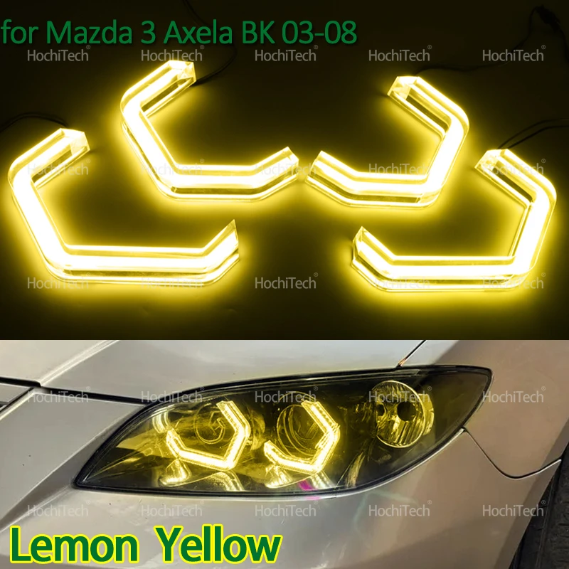 

Для Mazda 3 Mazda3 Axela BK Sedan 2003-2008 Ultra Bright M4 Style LED Angel Eyes Kit Ring Лимонно-желтый цвет Фара Лампа DRL