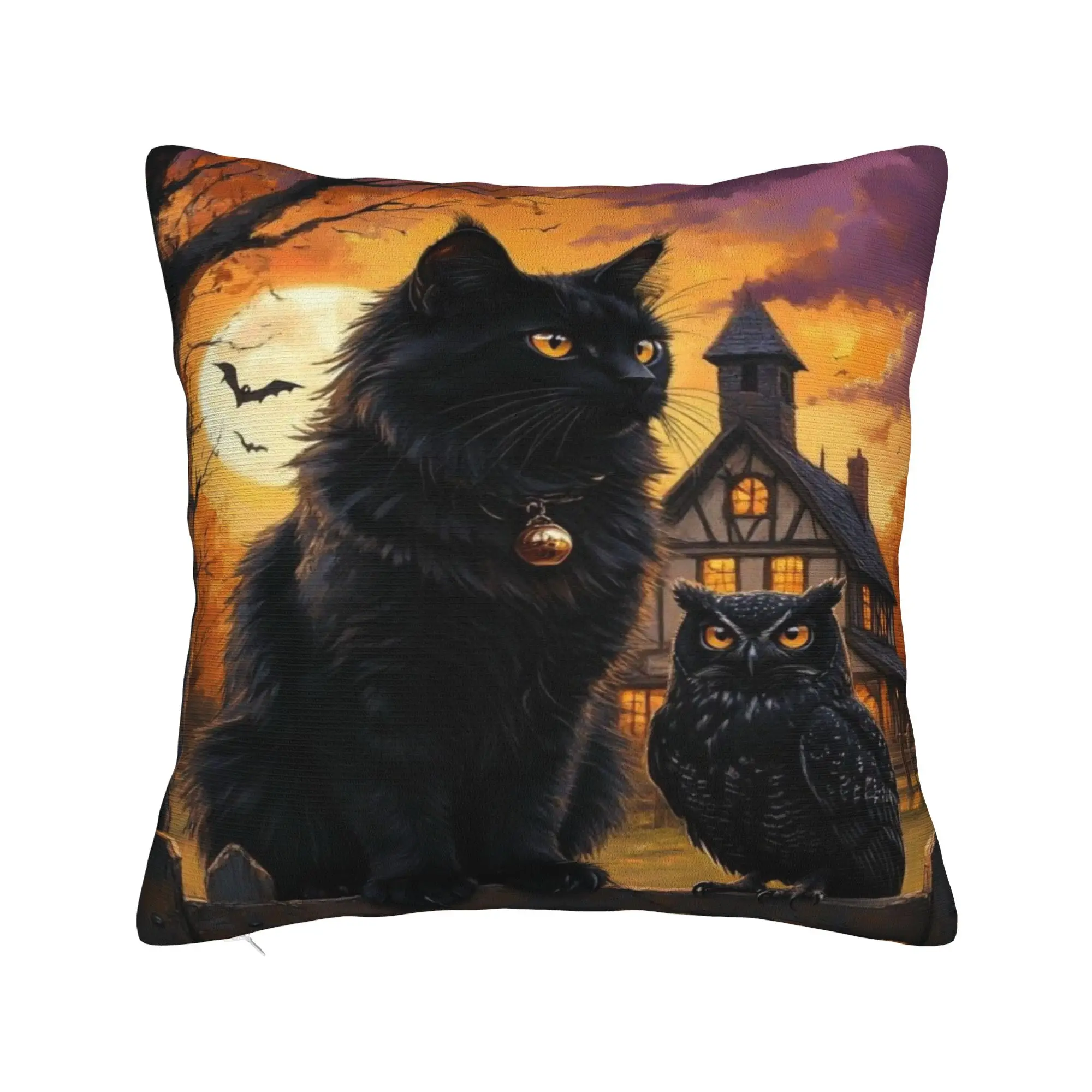 Witchy Black Cats Halloween Pillow Case Pet Lover Novelty Pillow Cover Print Pillowcases For Chair Sofa Home Decor