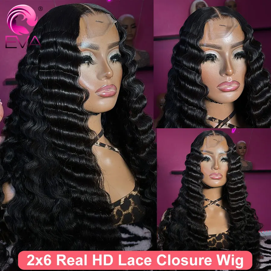 Eva Hair Deep Wave 2x6 HD Lace Wig Pre Plucked Bye Bye Knots Human Hair 2x6 HD Lace Closure Wig Invisible HD Lace Deep Parting