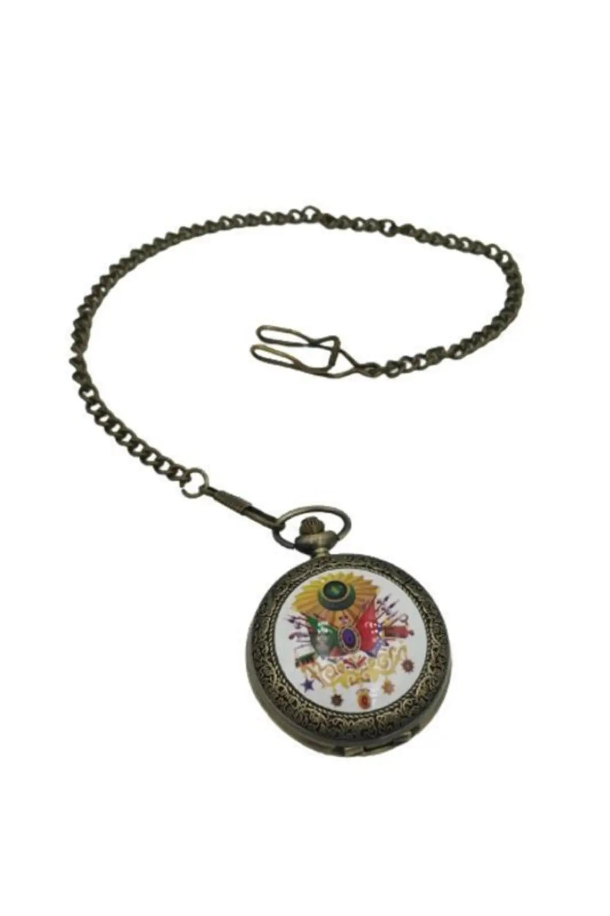 

Uras Classic Quartz Köstekli Pocket Watch Colorful Osmanl Armas Bronze Case Vintage Watch Men Women