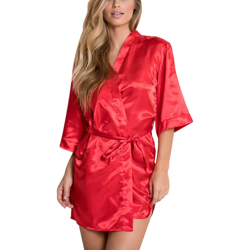 Womens Sexy Satin Sleepwear Lingerie Nightwear Underwear Night Gown Robe