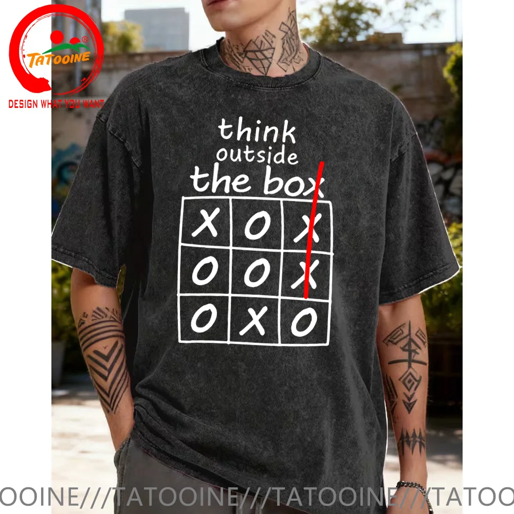 

Vintage Washed Cotton T-Shirt Think Outsid The Box T Shirt Men Streetwear T-shirts Fashion Trendy Casual Clothes Hip Hop T-Shirt
