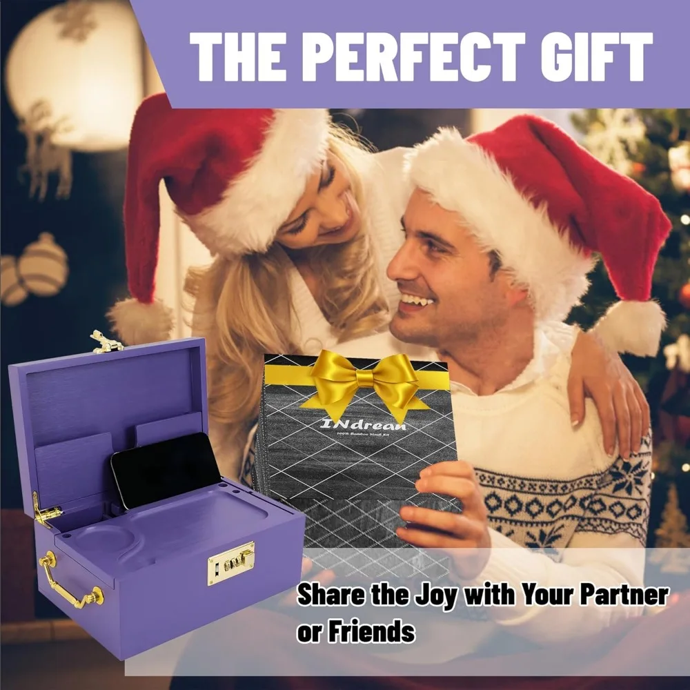 Locking Bamboo Box Gift Set,Purple tool box,2024 Decorative Home Box With Combination Lock,Locking Bamboo Box with Jars