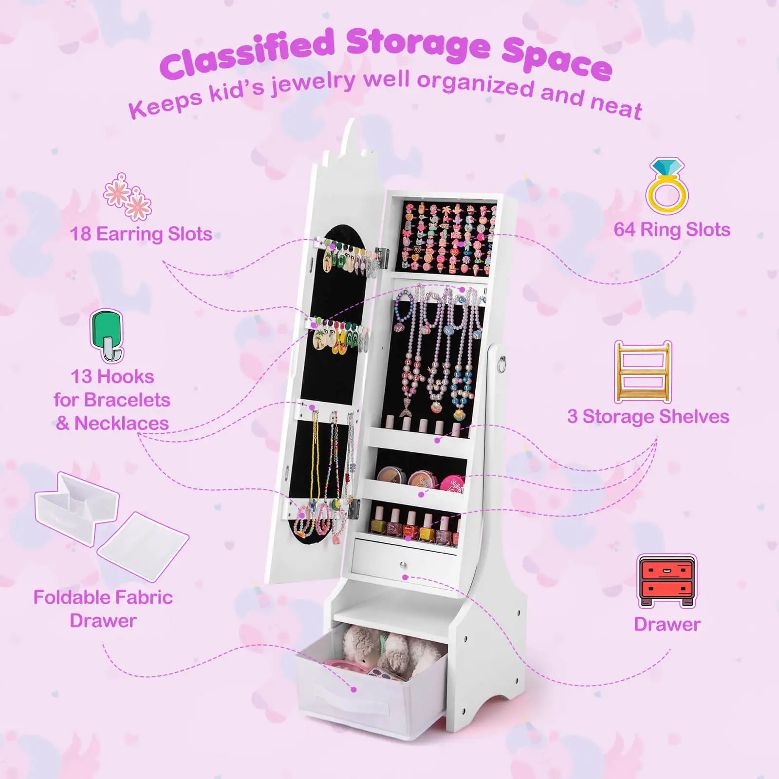 Kids Vanity Set Princess Makeup toaletka & zestaw krzeseł z dziecięcą biżuterią