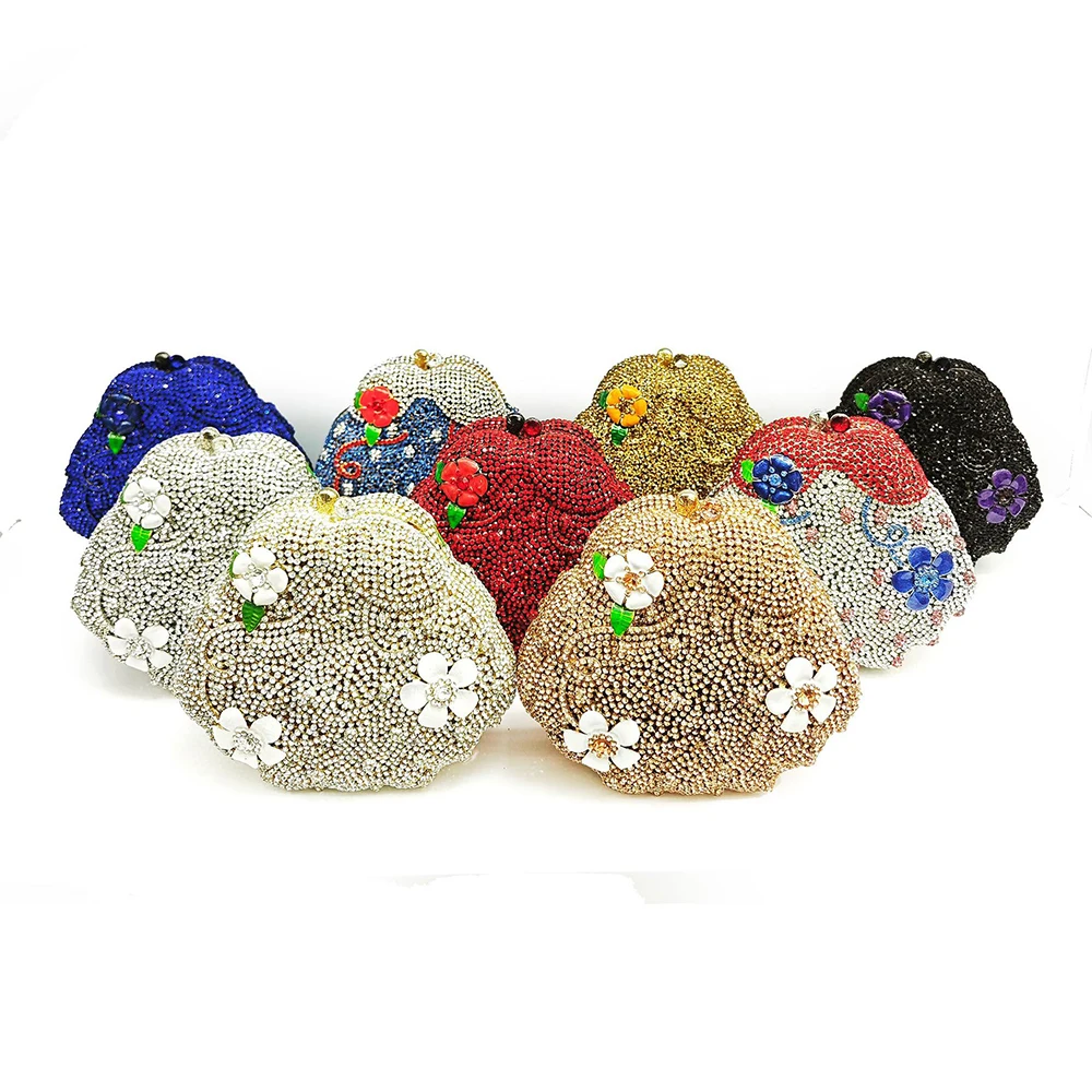 

Floral Rhinestone Evening Bags Gold/Silver Crystal Bags Diamond Handbags Stones Day Clutches Diamonds Metal Lady Clutch Handbag