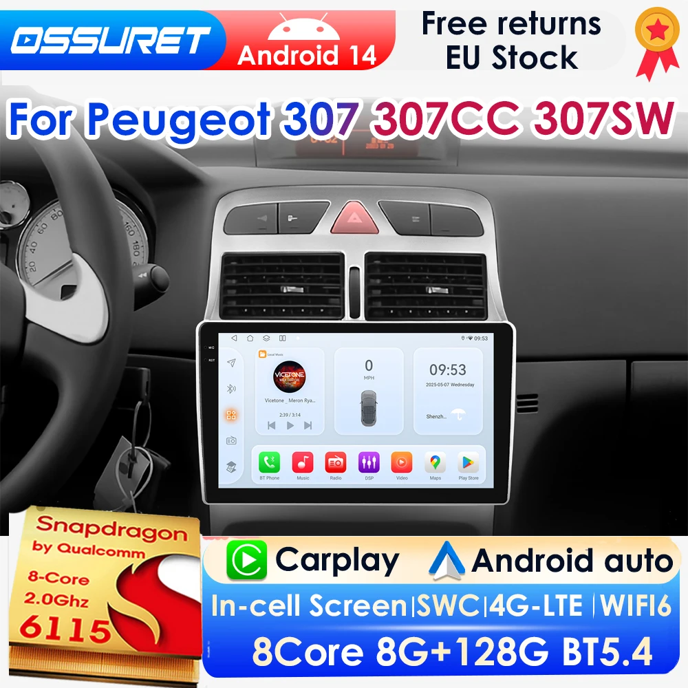 Qualcomm 8 Core CarPlay Android Auto Auto Radio Für Peugeot 307 307CC 307SW 2002-2013 GPS SWC 4G WIFI BT DSP 360 ° Panoramakamera
