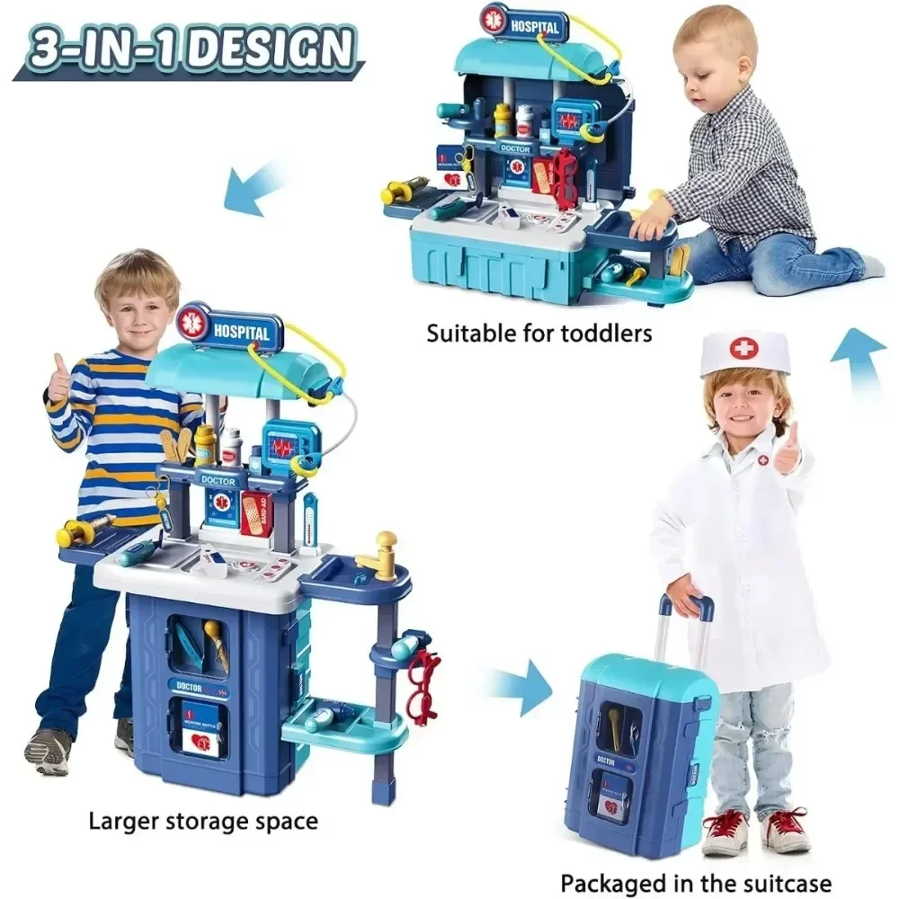 3 في 1 لعبة مجموعة الطبيب التظاهر اللعب مجموعة طبية حقيبة Playset لعب الأدوار سماعة الطبيب والأدوات الطبية لعب للأطفال بنين بنات