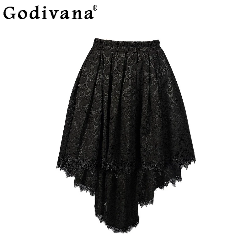 

spring summer Gothic Dark Witch Dune Wasteland Style Loose Subculture Skirt Girl Ragged Lace Splicing Irregular Tailcoat Skirts